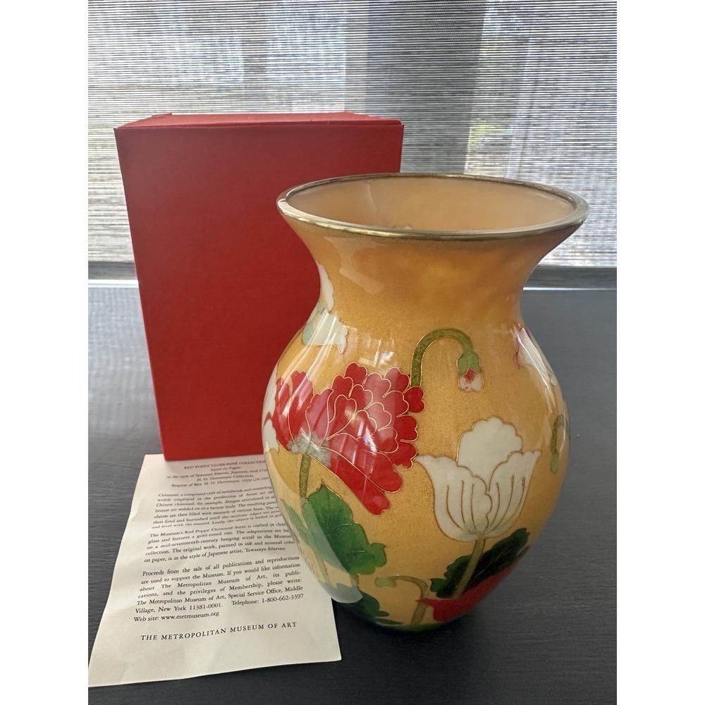 MOMA Red Poppy Cloisonné 7" Vase Style Of Tawaraya Sosetu Japanese 17th Century